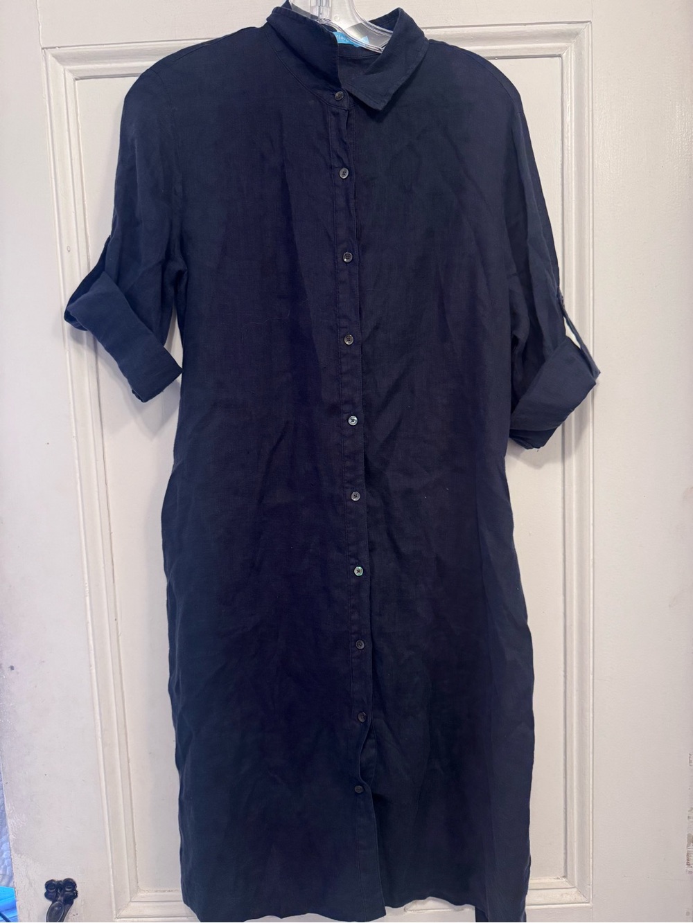 J. McLaughlin Navy Button-Front Midi Shirt Dress